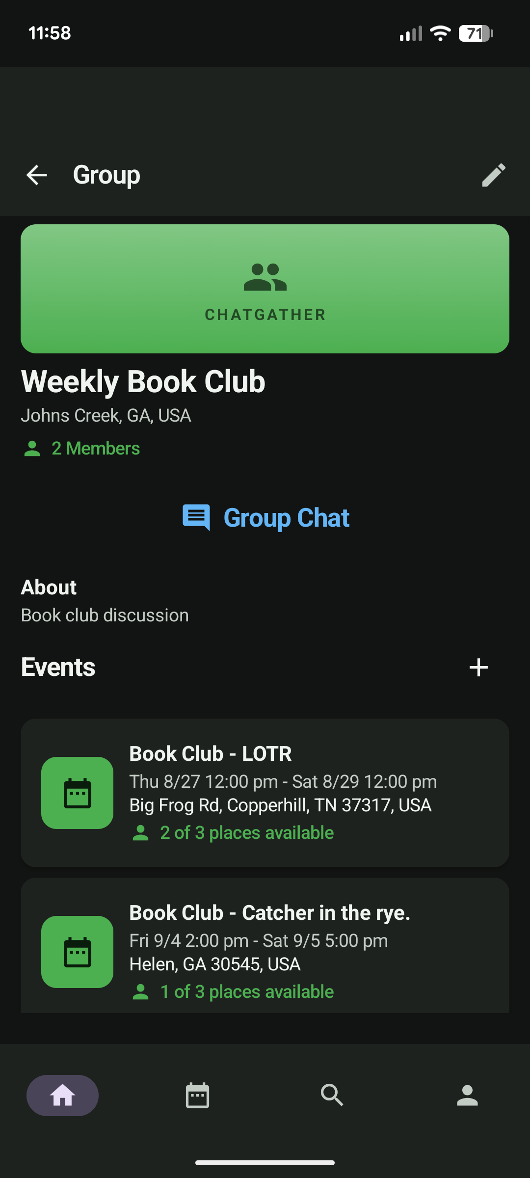 ChatGather Group Detail Screen